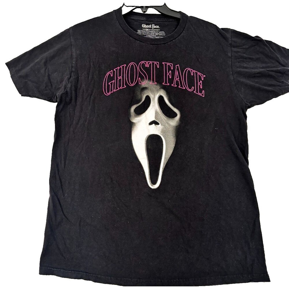 Ghost Face Scream Men’s Medium Black Graphic T-Shirt Horror Movie Halloween Tee